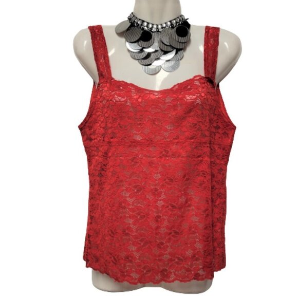 Red Lace Tank Top Lace Camisole Wide Straps Lace Top - Size M, Size XL - NEW - Picture 1 of 12